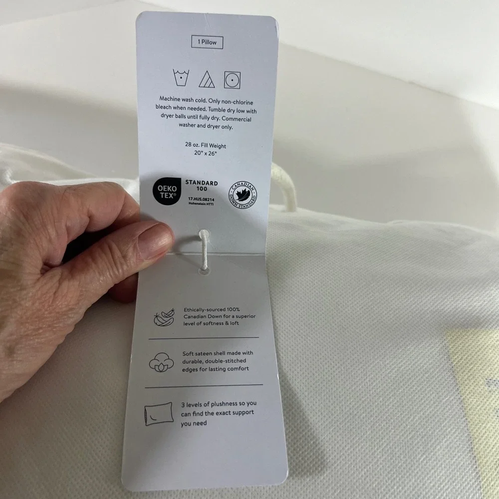 Brooklinen Standard Medium Down Pillow Canadian Fill Cotton Sateen Shell 28oz